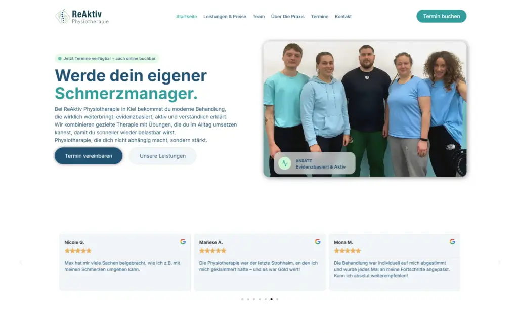 ReAktiv Physiotherapie Website nach dem Relaunch