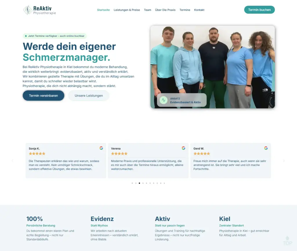 ReAktiv Physiotherapie Website nach dem Relaunch